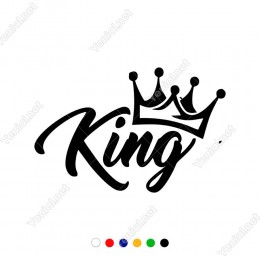 Yatık King Yazısı ve Taç Sticker Yapıştırma Etiket