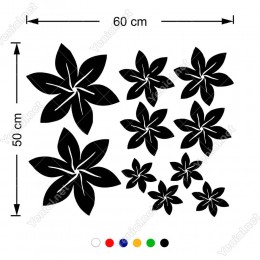Altı Yapraklı Küçükten Büyüğe Çiçekler 60x50 Duvar Sticker
