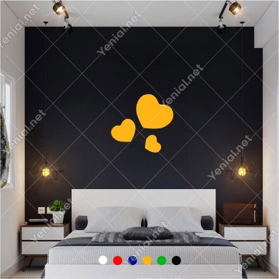 Büyükten Küçüğe Sıralanmış Üç Kalp 60x55 cm Duvar Sticker