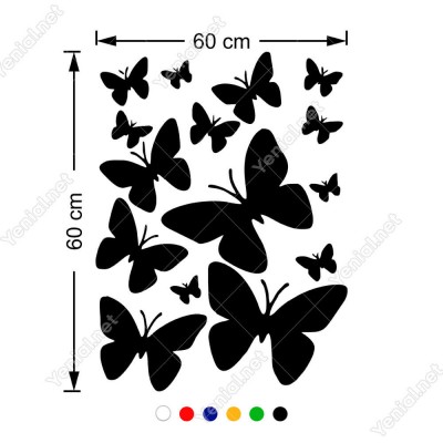 Farklı Ebat ve Çeşitte Kelebekler Butterfly 60x44 cm Duvar Sticker