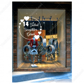 14 Şubat Sevgililer Günü Çember Üstünde Kalp 110x110cm Sticker