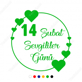 14 Şubat Sevgililer Günü Çember Üstünde Kalp 110x110cm Sticker