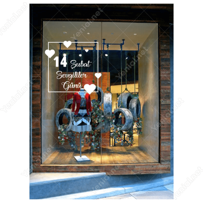 14 Şubat Sevgililer Günü Kare Üstünde Kalp 110x110cm Sticker