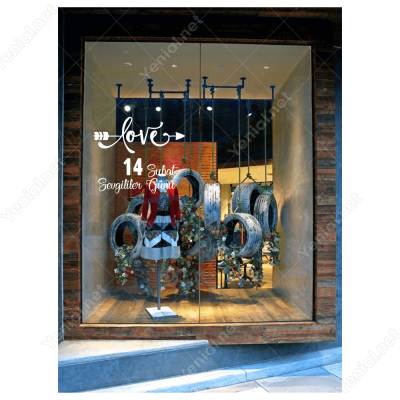 14 Şubat Sevgililer Günü Oklu Love Yazısı 110x110cm Sticker