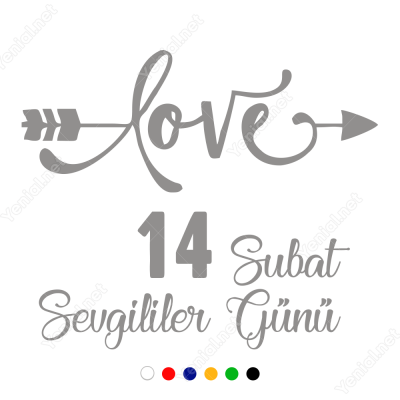 14 Şubat Sevgililer Günü Oklu Love Yazısı 110x110cm Sticker