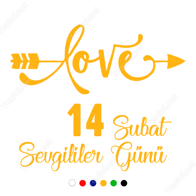14 Şubat Sevgililer Günü Oklu Love Yazısı 110x110cm Sticker