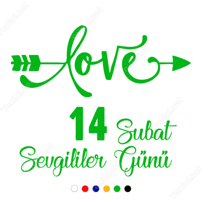 14 Şubat Sevgililer Günü Oklu Love Yazısı 110x110cm Sticker