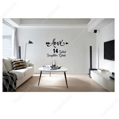 14 Şubat Sevgililer Günü Oklu Love Yazısı 110x110cm Sticker
