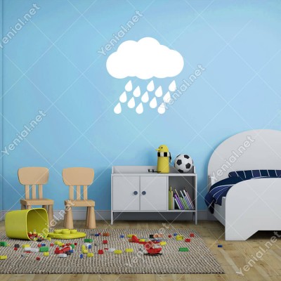 Bulut ve Yağmur Taneleri Duvar Sticker -  60x59cm