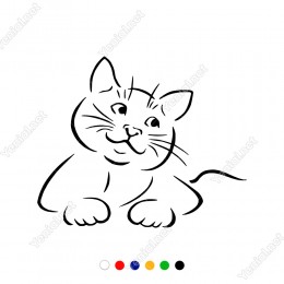 Çizgi Şeklinde Oluşturulmuş Düşünen Kedicik Sticker