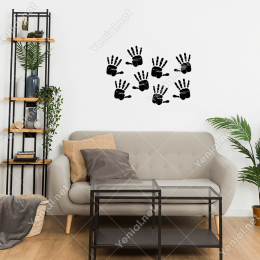Duvarda Eli Boyalı Eller ve İzleri Duvar Stickerı
