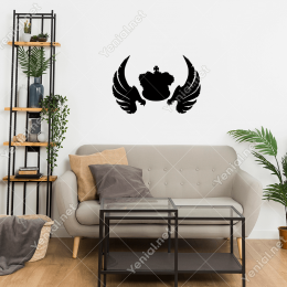 Kral Tacı Ve Çift Kanat Duvar Etiket Sticker