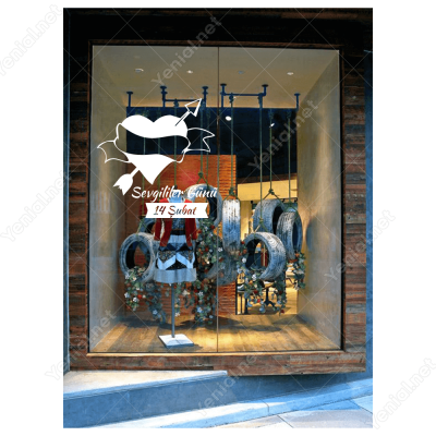 14 Şubat Sevgililer Günü Yazısı ve Kalp 105x105cm Sticker