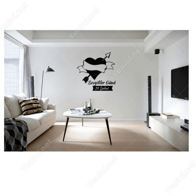 14 Şubat Sevgililer Günü Yazısı ve Kalp 105x105cm Sticker