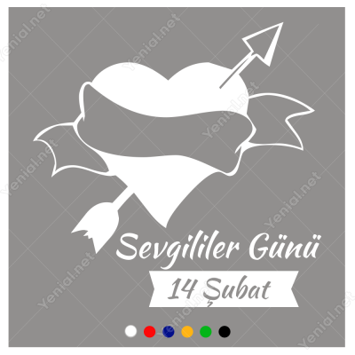 14 Şubat Sevgililer Günü Yazısı ve Kalp 105x105cm Sticker