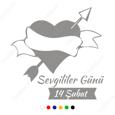 14 Şubat Sevgililer Günü Yazısı ve Kalp 105x105cm Sticker