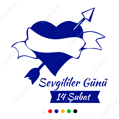 14 Şubat Sevgililer Günü Yazısı ve Kalp 105x105cm Sticker