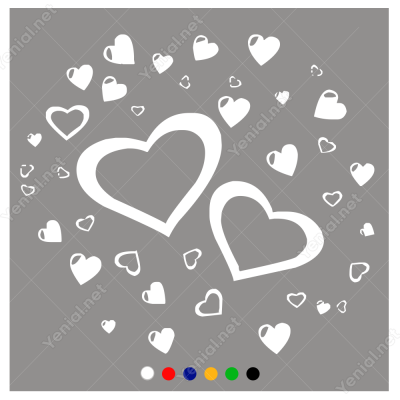 Sevgililer Günü Büyüklü Küçüklü Kalp 110x110cm Sticker Yapıştırma