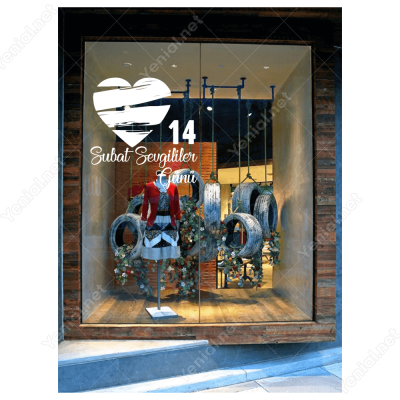 Sevgililer Günü Eskitilmiş Kalp 110x110cm Sticker Yapıştırma