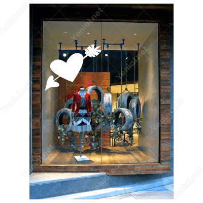 Sevgililer Günü İçinden Ok Geçmiş Kalp 110x110cm Sticker