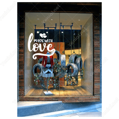 Sevgililer Günü Kalpli İçinde Made With Love 110x110cm Sticker Yapıştırma Sevgililer Günü Kalpli İçinde Made With Love 110x110cm Sticker Yapıştırma