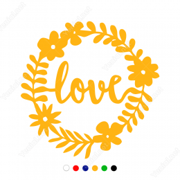 Vitrin Süslemeleri Desenli Çember İçinde Love Yazılı Sticker