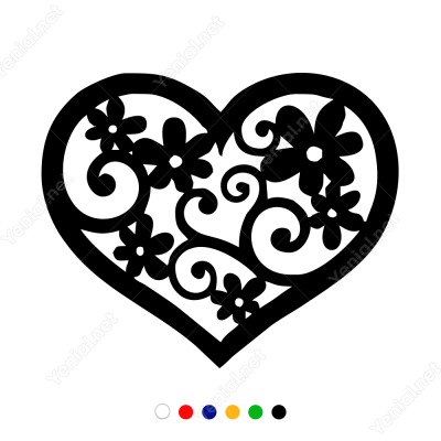 Vitrin Süslemeleri Kalp İçinde Çiçek Stickerı