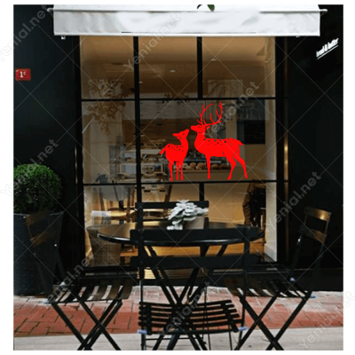 Yeni Yıl Süslemesi Anne Ve Yavru Geyik Sticker Çıkartma