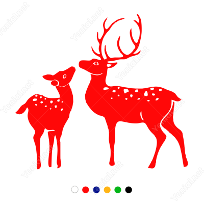 Yeni Yıl Süslemesi Anne Ve Yavru Geyik Sticker Çıkartma