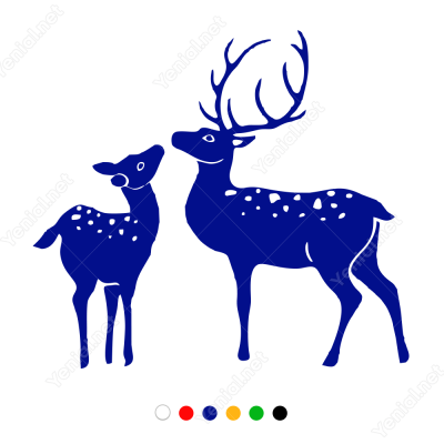 Yeni Yıl Süslemesi Anne Ve Yavru Geyik Sticker Çıkartma