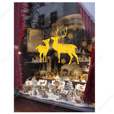 Yeni Yıl Süslemesi Anne Ve Yavru Geyik Sticker Çıkartma