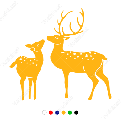 Yeni Yıl Süslemesi Anne Ve Yavru Geyik Sticker Çıkartma