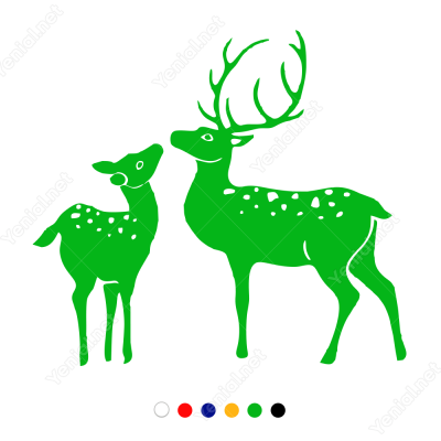 Yeni Yıl Süslemesi Anne Ve Yavru Geyik Sticker Çıkartma