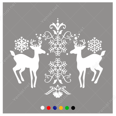 Yeni Yıl Süslemesi İki Geyik Sticker Çıkartma