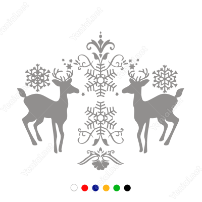 Yeni Yıl Süslemesi İki Geyik Sticker Çıkartma