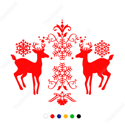 Yeni Yıl Süslemesi İki Geyik Sticker Çıkartma