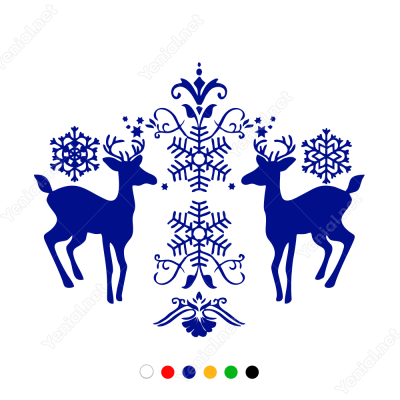 Yeni Yıl Süslemesi İki Geyik Sticker Çıkartma