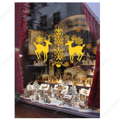 Yeni Yıl Süslemesi İki Geyik Sticker Çıkartma