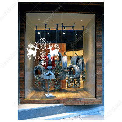 Yeni Yıl Süslemesi İki Geyik Sticker Çıkartma