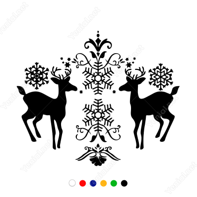 Yeni Yıl Süslemesi İki Geyik Sticker Çıkartma