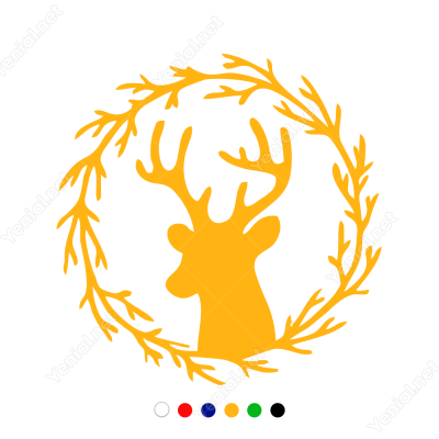 Yılbaşı Cam Süslemeleri Çelenkli Geyik Başı Sticker Yapıştırma