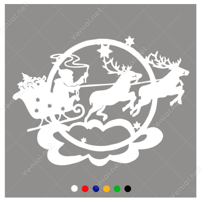 Yılbaşı Süslemesi Noel Baba Ve Geyikleri Sticker Yapıştırma 115x98cm