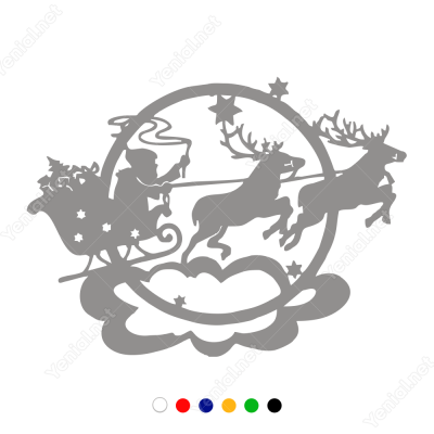 Yılbaşı Süslemesi Noel Baba Ve Geyikleri Sticker Yapıştırma 115x98cm