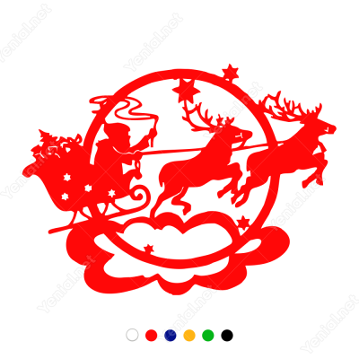 Yılbaşı Süslemesi Noel Baba Ve Geyikleri Sticker Yapıştırma 115x98cm