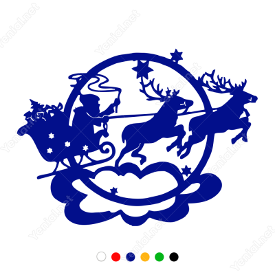 Yılbaşı Süslemesi Noel Baba Ve Geyikleri Sticker Yapıştırma 115x98cm