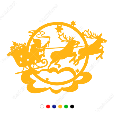 Yılbaşı Süslemesi Noel Baba Ve Geyikleri Sticker Yapıştırma 115x98cm