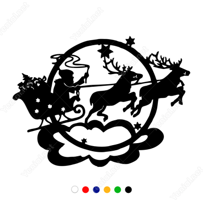 Yılbaşı Süslemesi Noel Baba Ve Geyikleri Sticker Yapıştırma 115x98cm