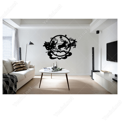 Yılbaşı Süslemesi Noel Baba Ve Geyikleri Sticker Yapıştırma 115x98cm