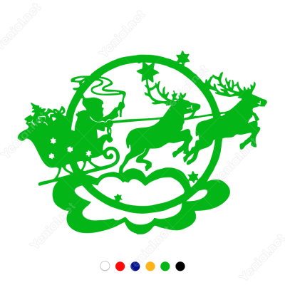 Yılbaşı Süslemesi Noel Baba Ve Geyikleri Sticker Yapıştırma 115x98cm