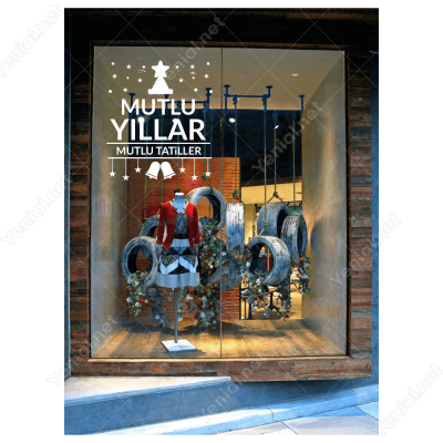 Yılbaşı Süslemeleri Yıldız Şapkalı Mutlu Yıllar Sticker